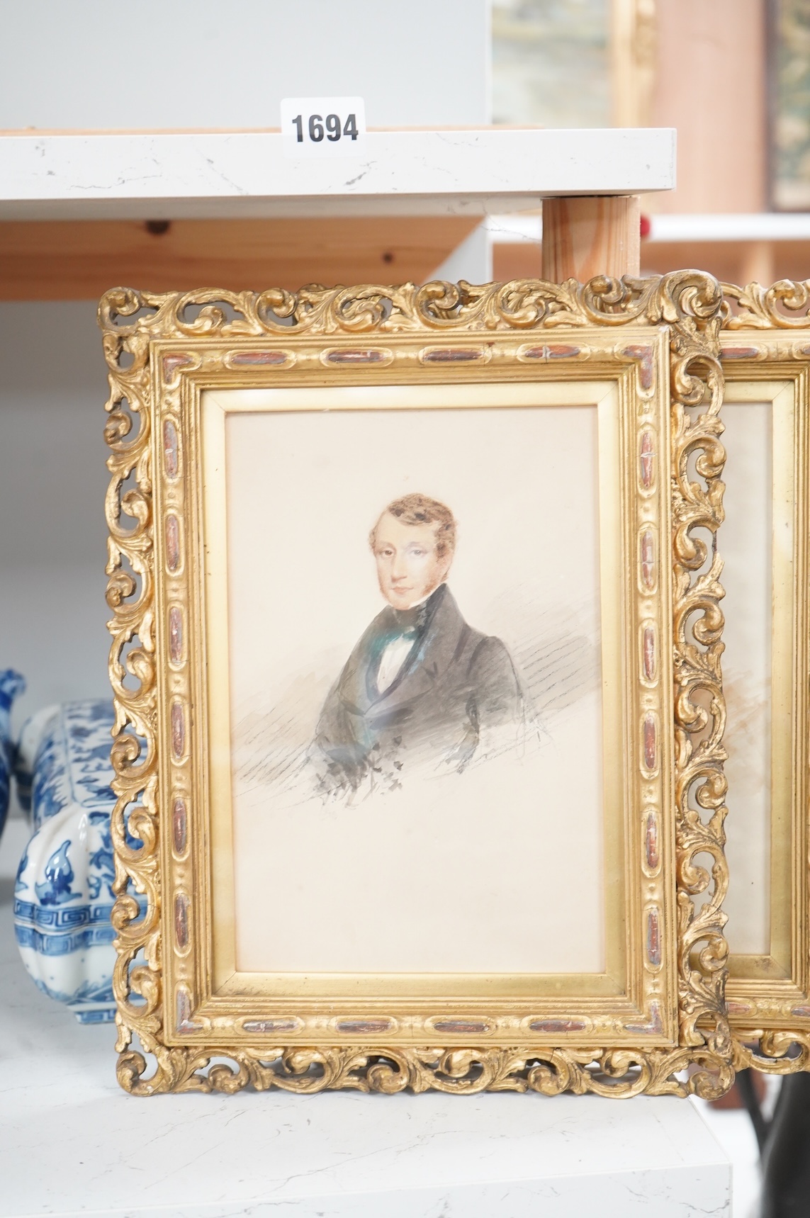 Early 19th century, English School, Portraits of a husband and wife, unsigned, pair of watercolours, 21 x 14cm, housed in Florentine style gilt frames